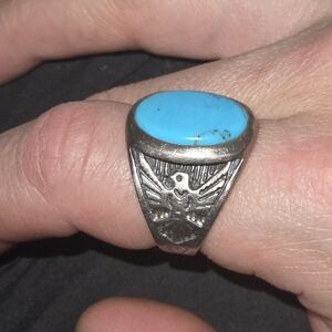 Vintage Navajo men's sterling silver ring turquois stone, Size 10 925 Silver